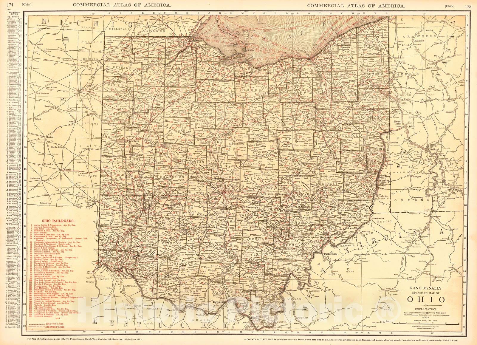 Historic Map : 1921 Ohio : Vintage Wall Art