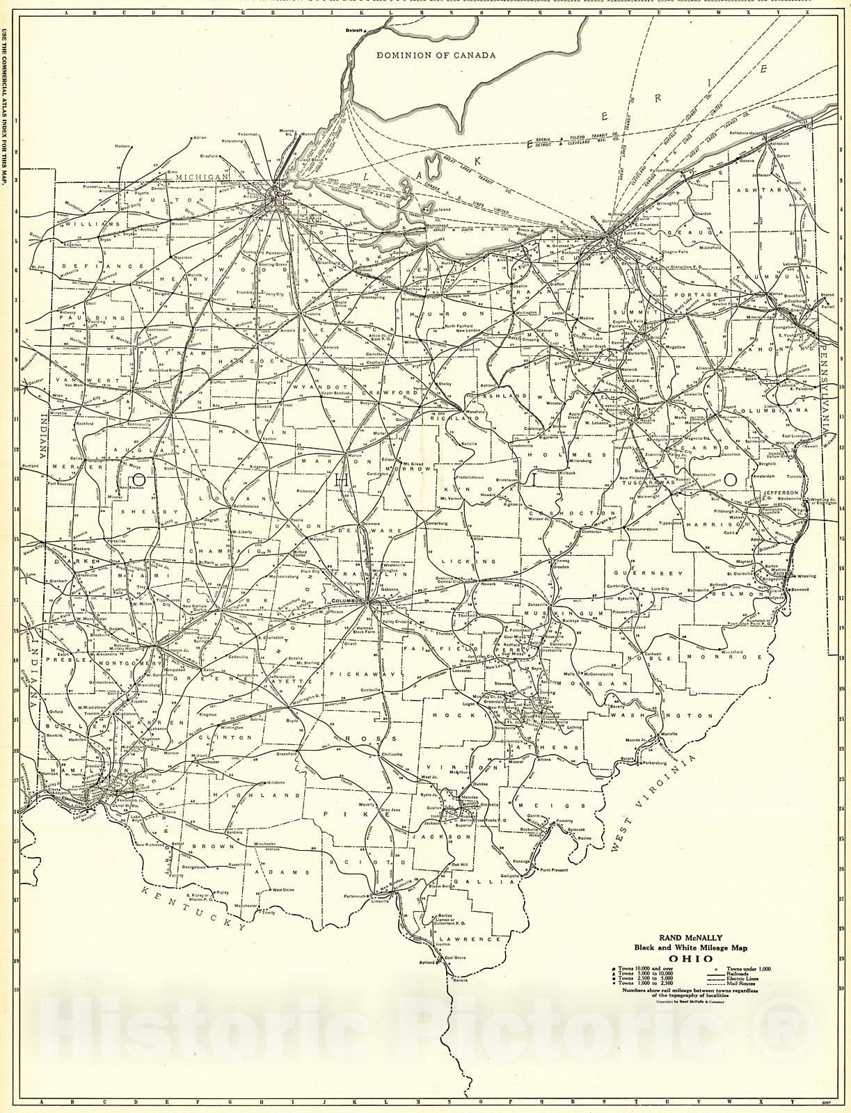 Historic Map : 1921 Ohio- Black and White Mileage Map  : Vintage Wall Art