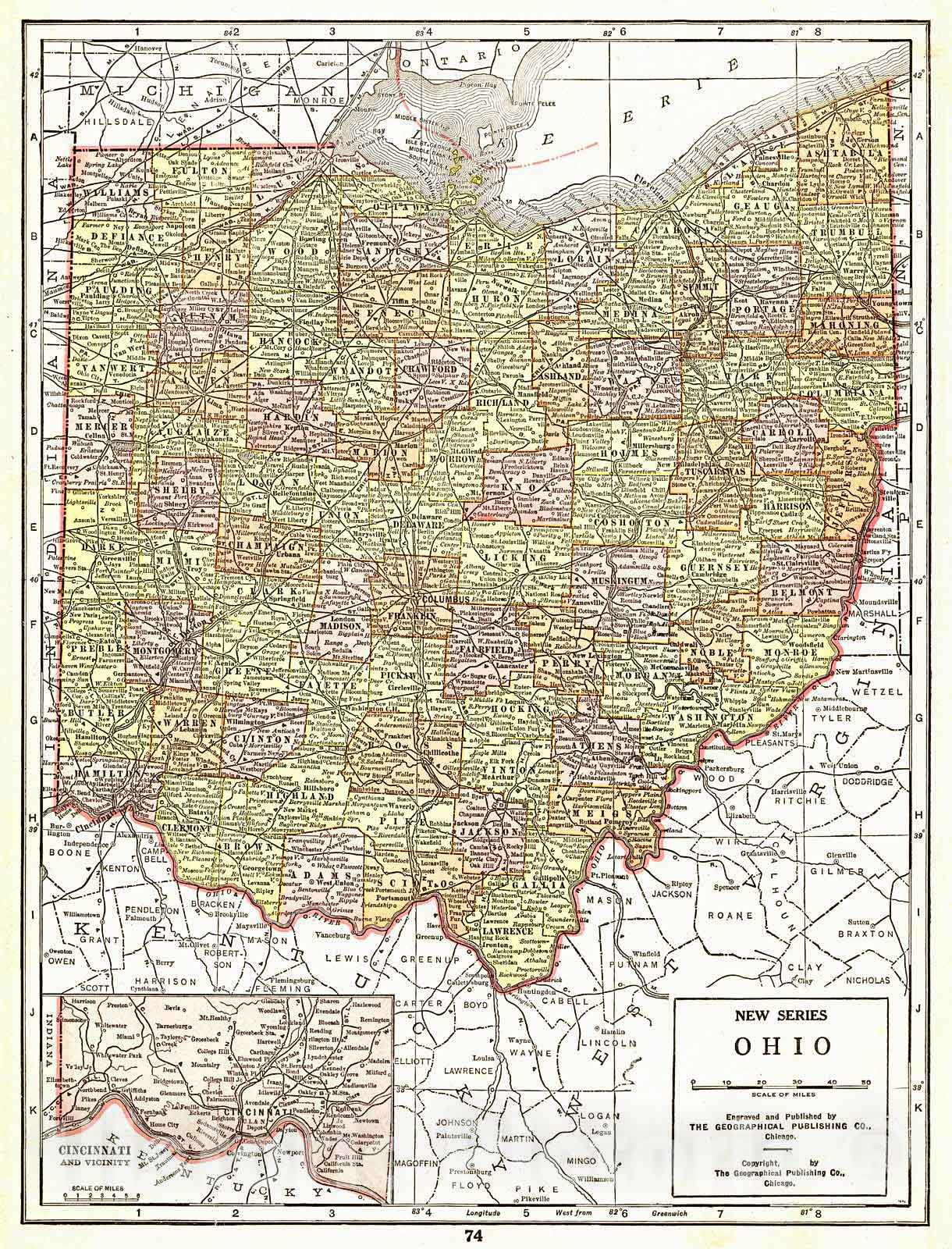 Historic Map : 1922 Ohio : Vintage Wall Art