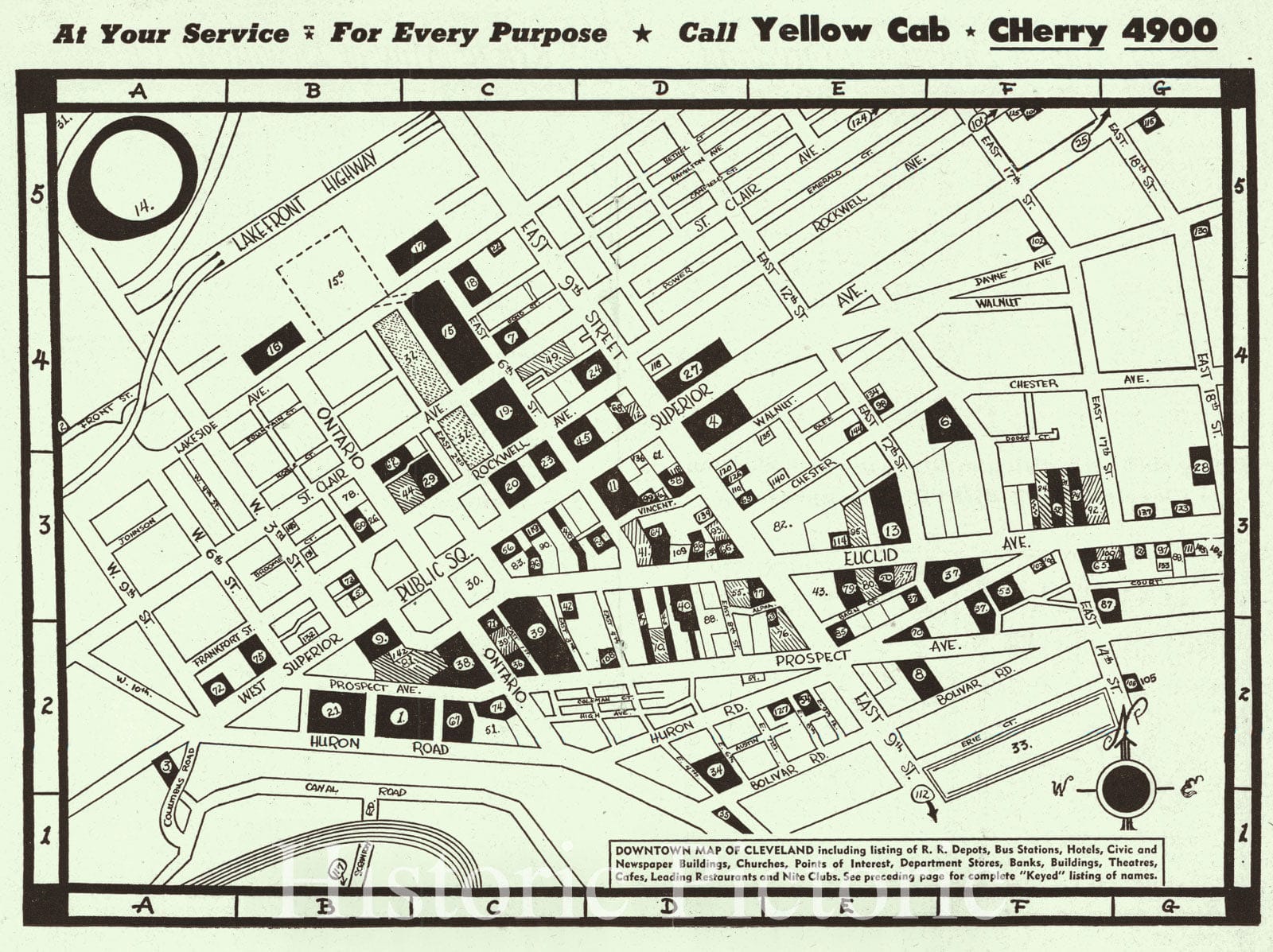 Historic Map : 1950 Downtown Map of Cleveland : Vintage Wall Art