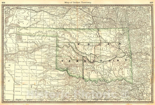 Historic Map : 1883 Map of Indian Territory : Vintage Wall Art