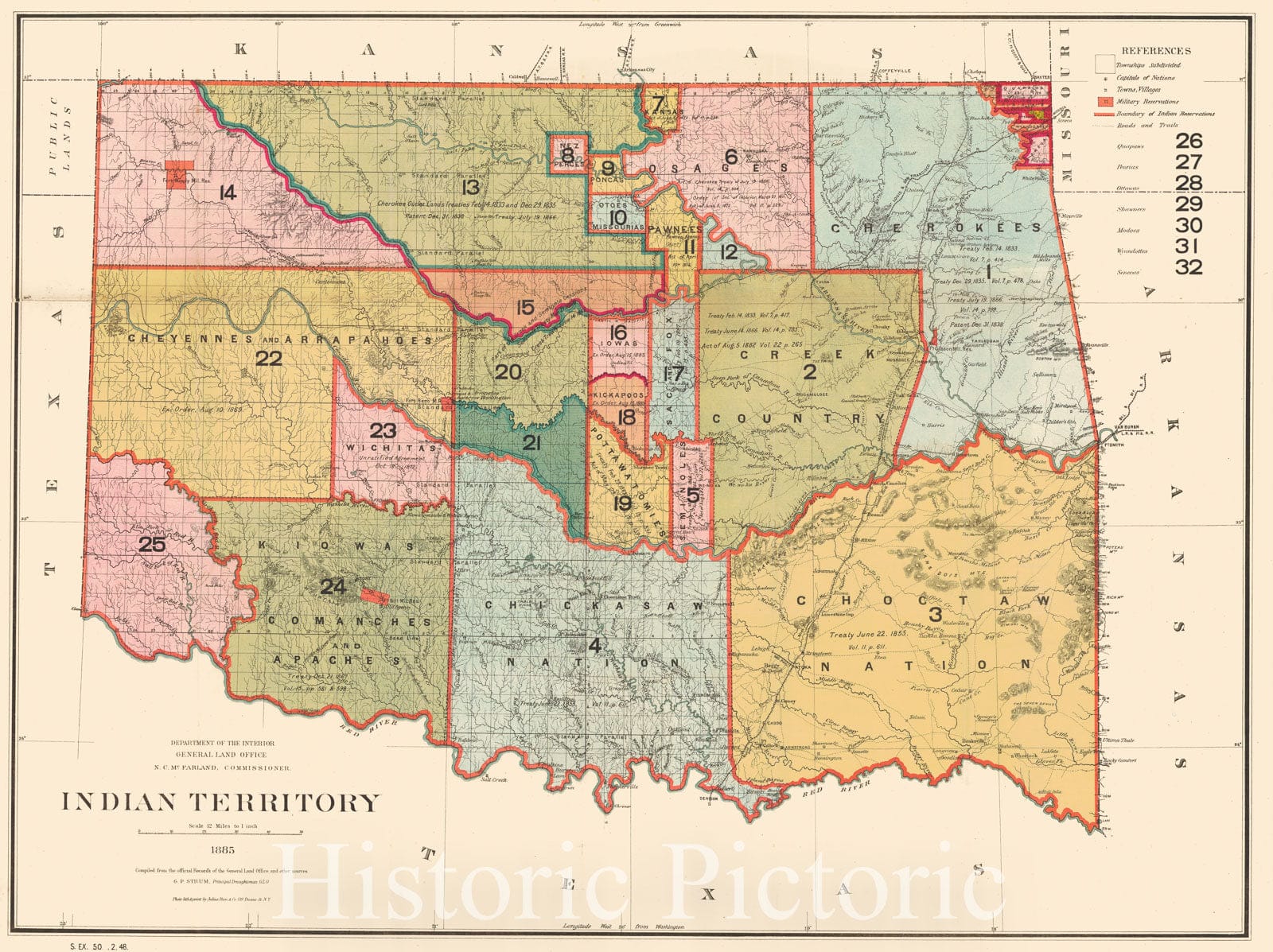 Historic Map : 1885 Indian Territory : Vintage Wall Art
