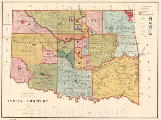 Historic Map : 1885 Indian Territory : Vintage Wall Art