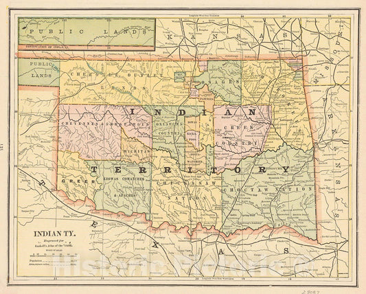 Historic Map : 1886 Indian Ty. : Vintage Wall Art
