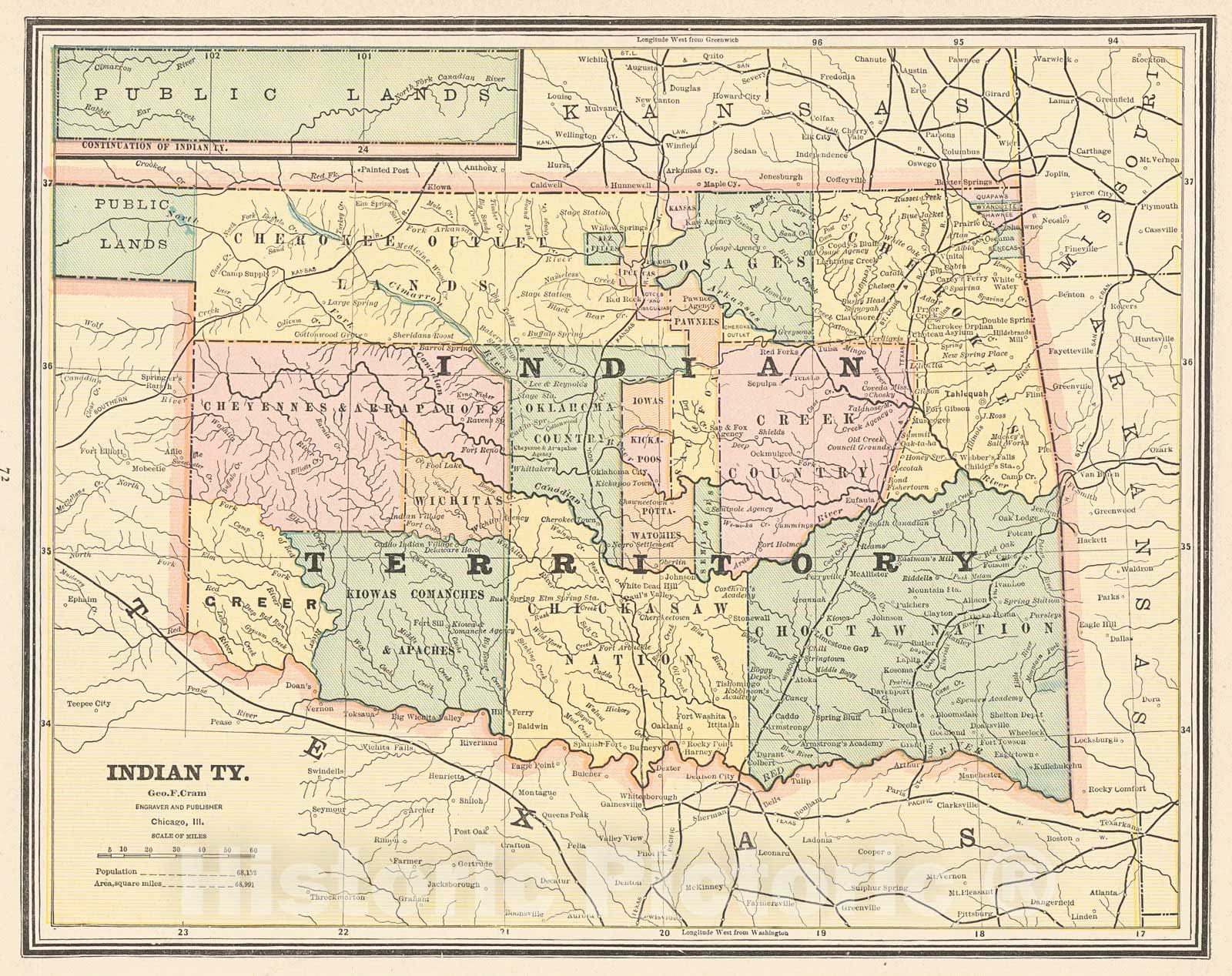 Historic Map : 1887 Indian Ty. : Vintage Wall Art