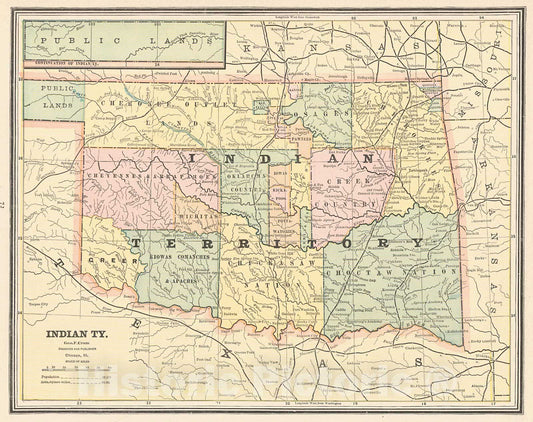 Historic Map : 1887 Indian Ty. : Vintage Wall Art