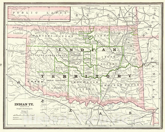 Historic Map : 1889 Indian Territory : Vintage Wall Art