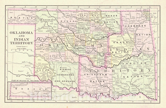 Historic Map : 1890 Oklahoma and Indian Territory : Vintage Wall Art