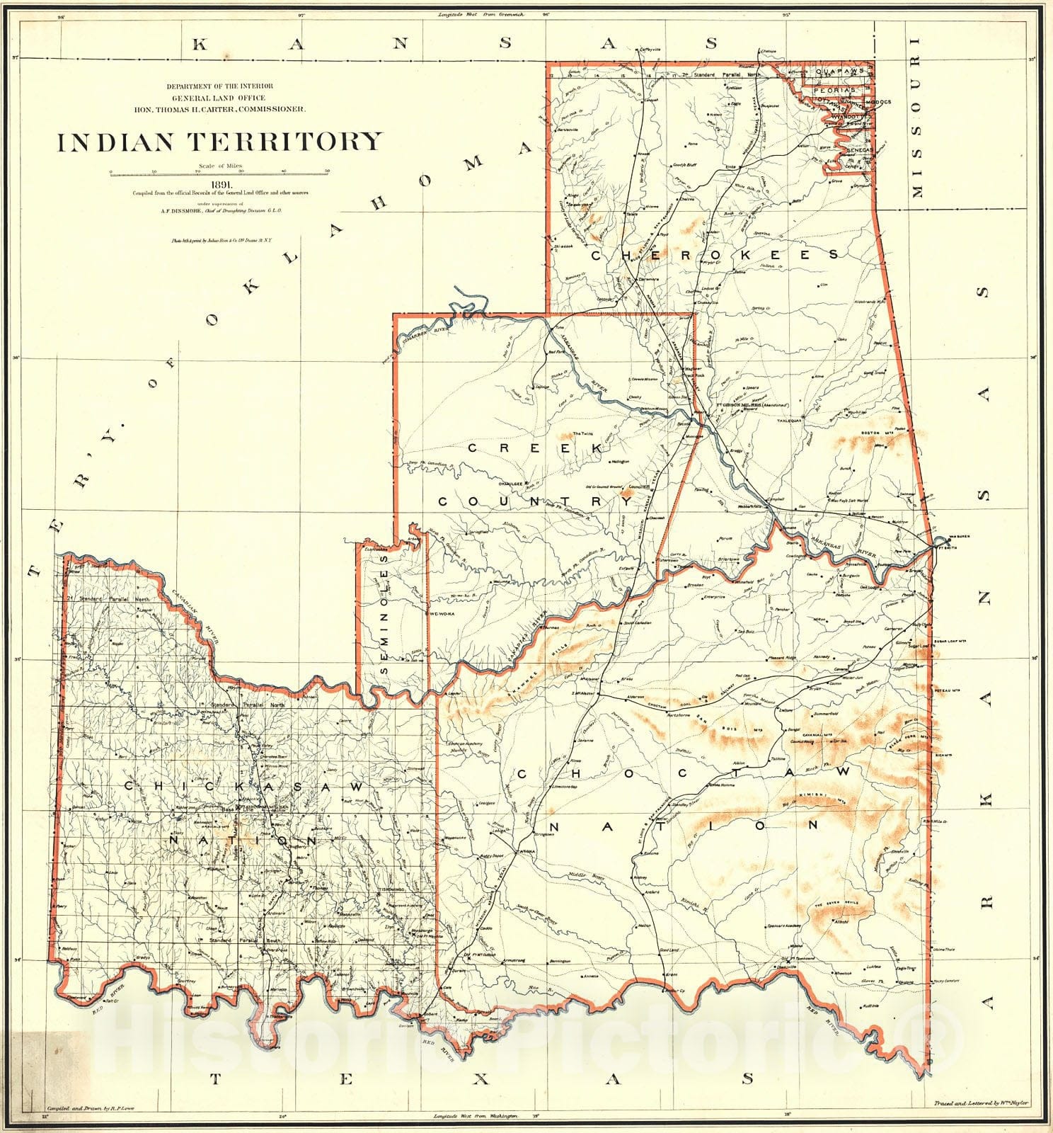 Historic Map : 1891 Indian Territory : Vintage Wall Art