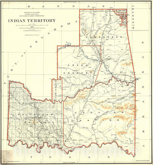 Historic Map : 1891 Indian Territory : Vintage Wall Art