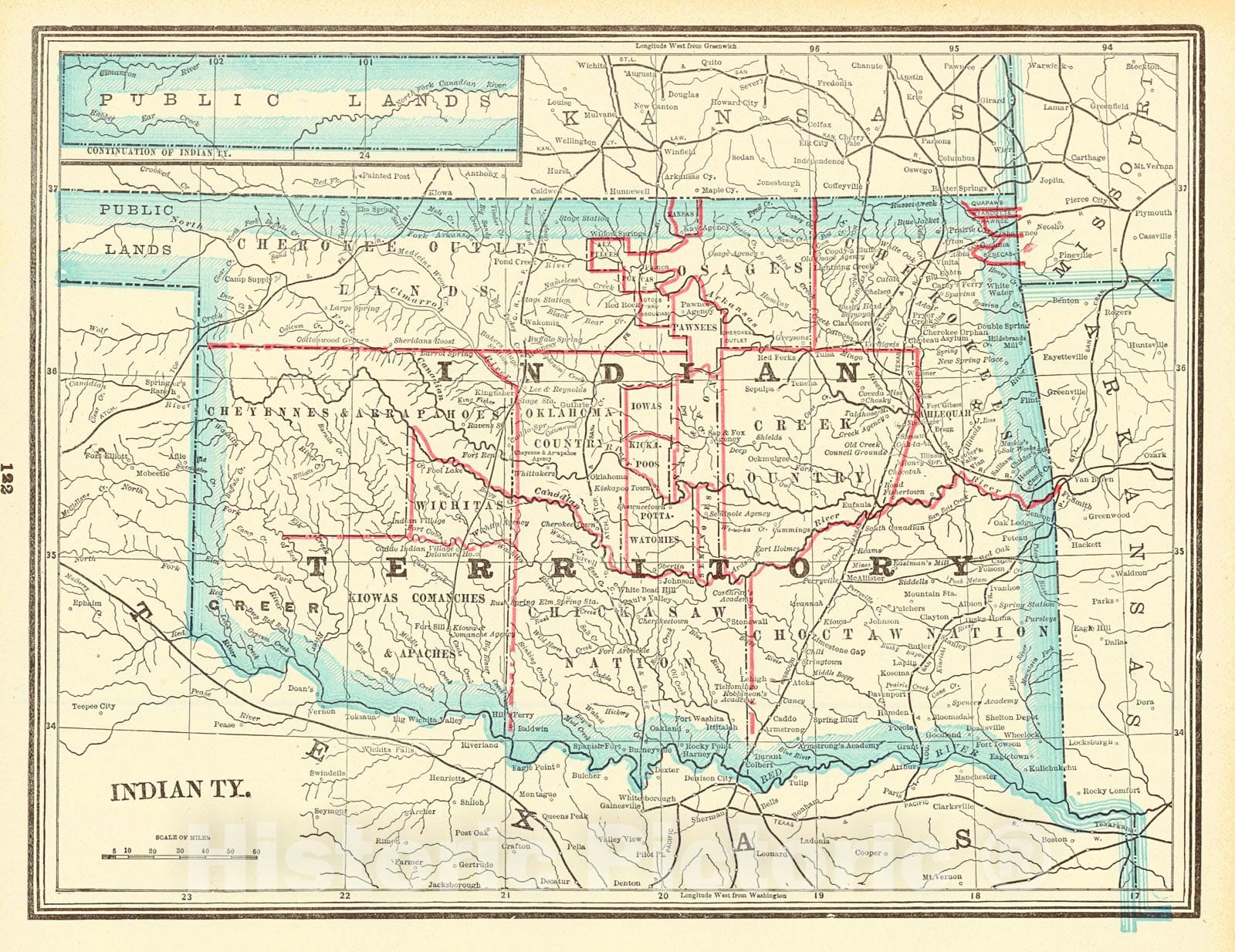 Historic Map : 1892 Indian Territory : Vintage Wall Art