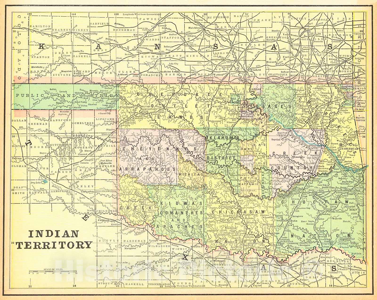 Historic Map : 1893 Indian Territory : Vintage Wall Art