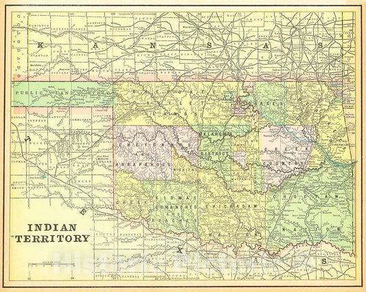 Historic Map : 1893 Indian Territory : Vintage Wall Art
