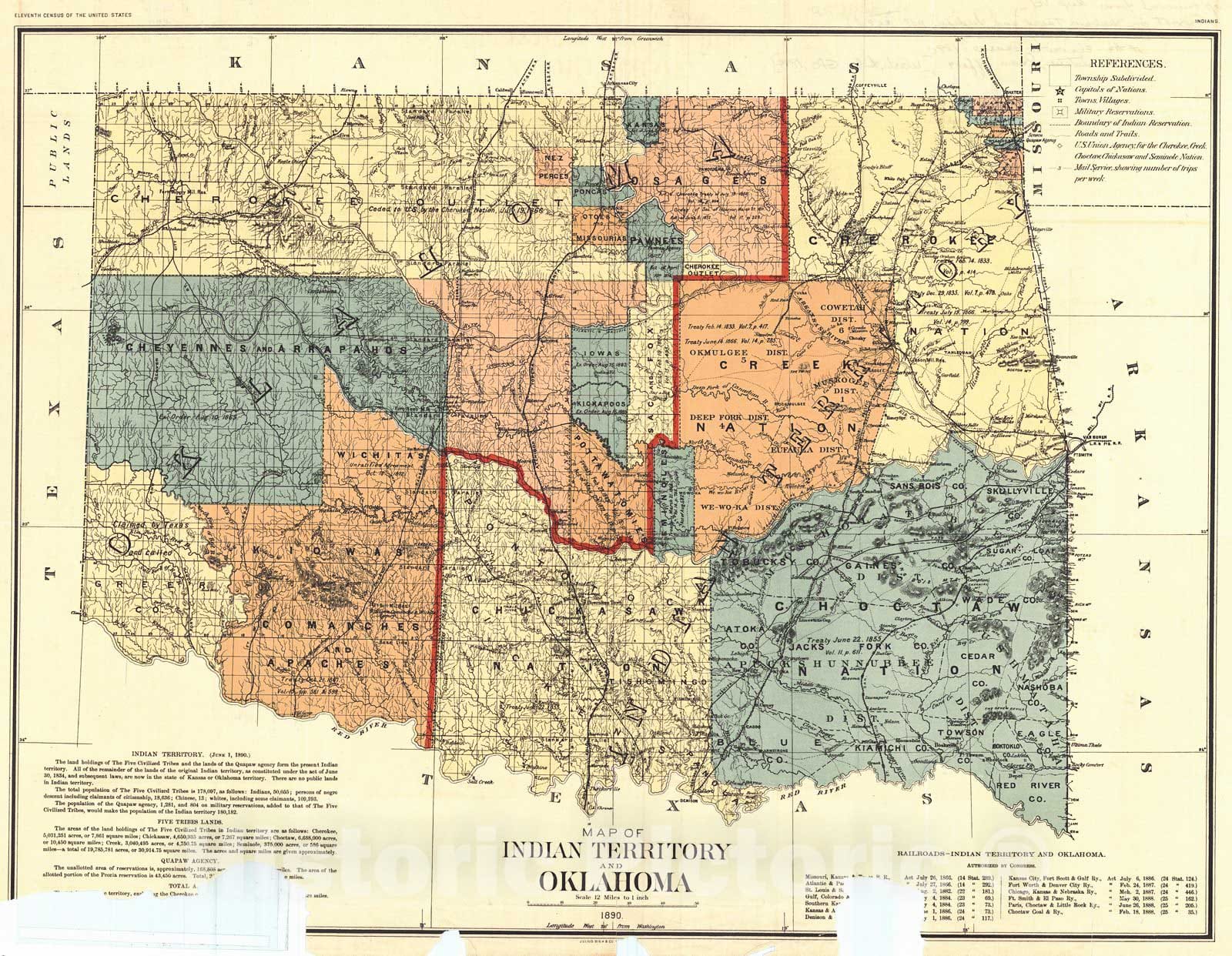 Historic Map : 1894 Map of Indian Territory and Oklahoma : Vintage Wall Art