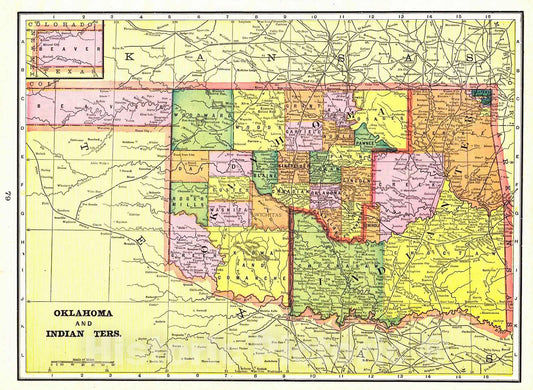 Historic Map : 1898 Oklahoma and Indian Ters. : Vintage Wall Art
