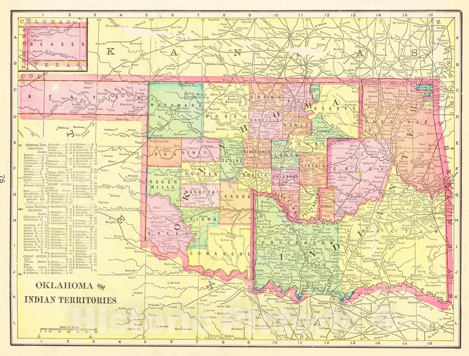 Historic Map : 1899 Oklahoma and Indian Territories : Vintage Wall Art