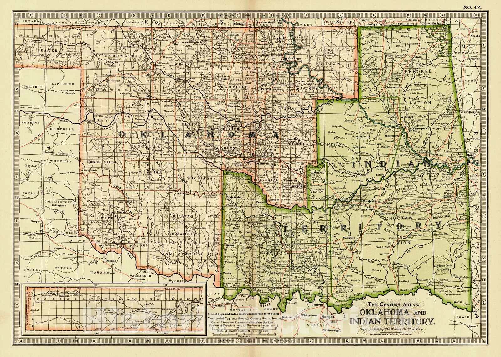 Historic Map : 1899 Oklahoma and Indian Territory : Vintage Wall Art