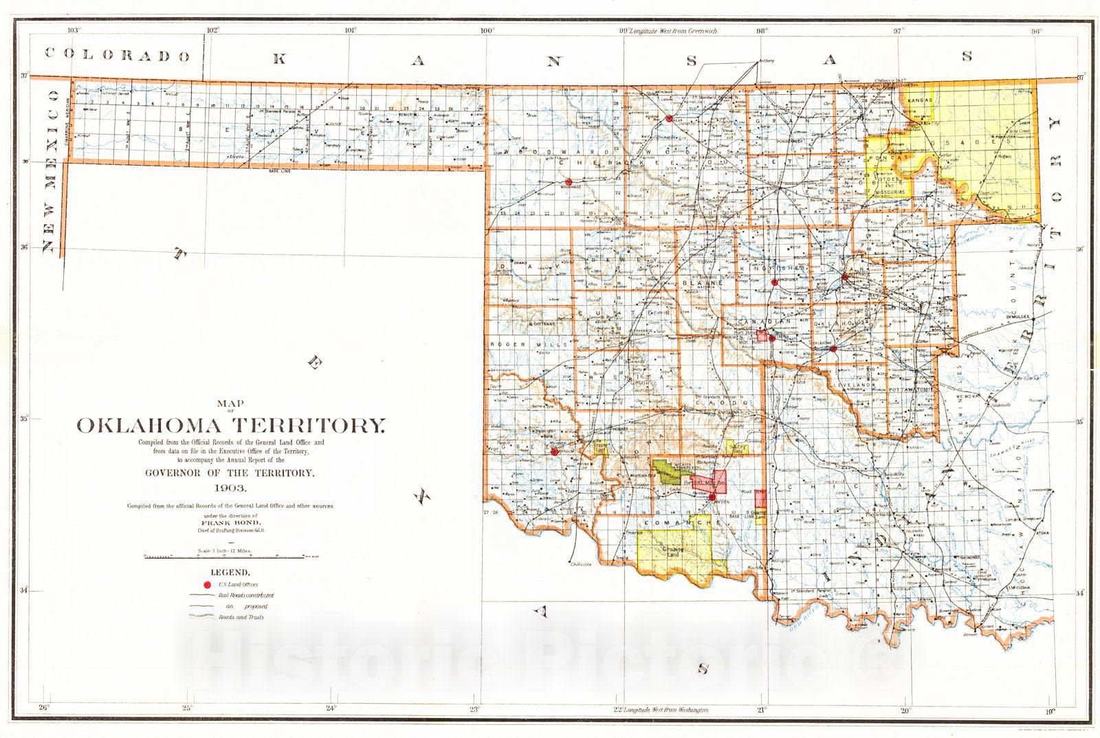Historic Map : 1903 Map of Oklahoma Territory  : Vintage Wall Art