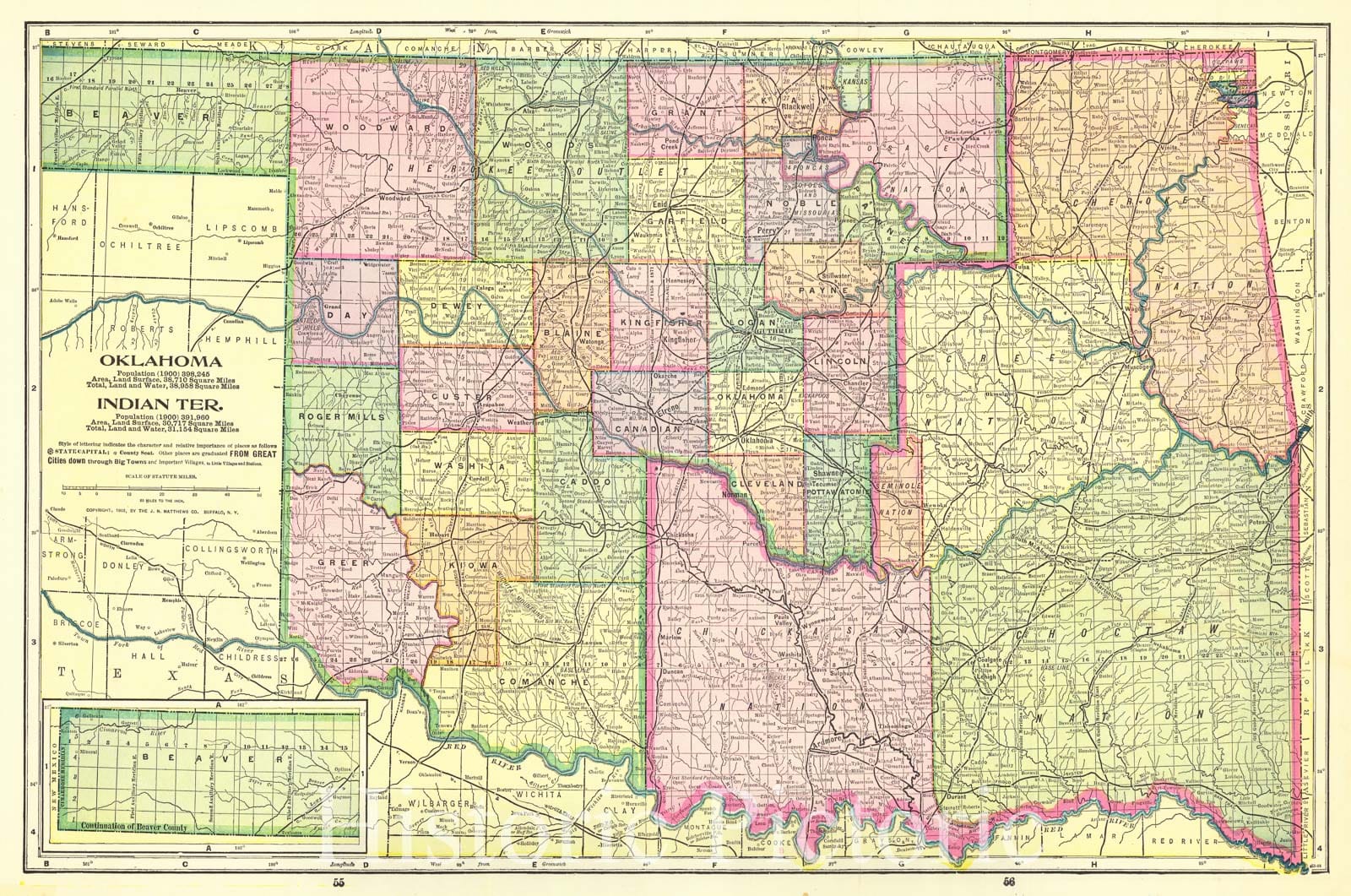 Historic Map : 1903 Oklahoma and Indian Ter. : Vintage Wall Art