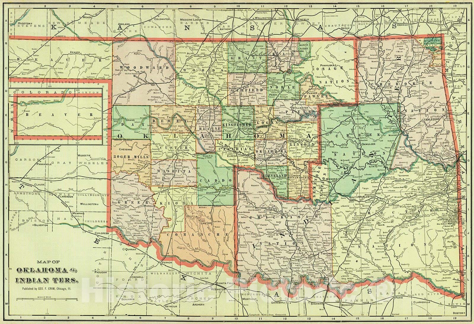 Historic Map : 1903 Map of Oklahoma and Indian Ters. : Vintage Wall Art