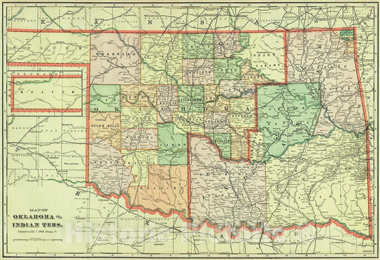 Historic Map : 1903 Map of Oklahoma and Indian Ters. : Vintage Wall Art