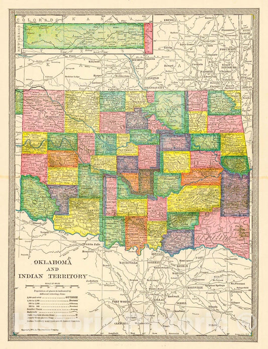 Historic Map : 1904 Oklahoma and Indian Territory : Vintage Wall Art