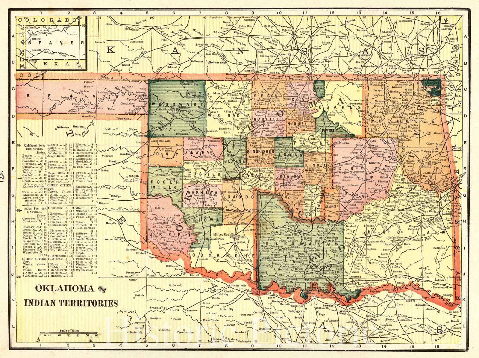 Historic Map : 1904 Oklahoma and Indian Territories : Vintage Wall Art