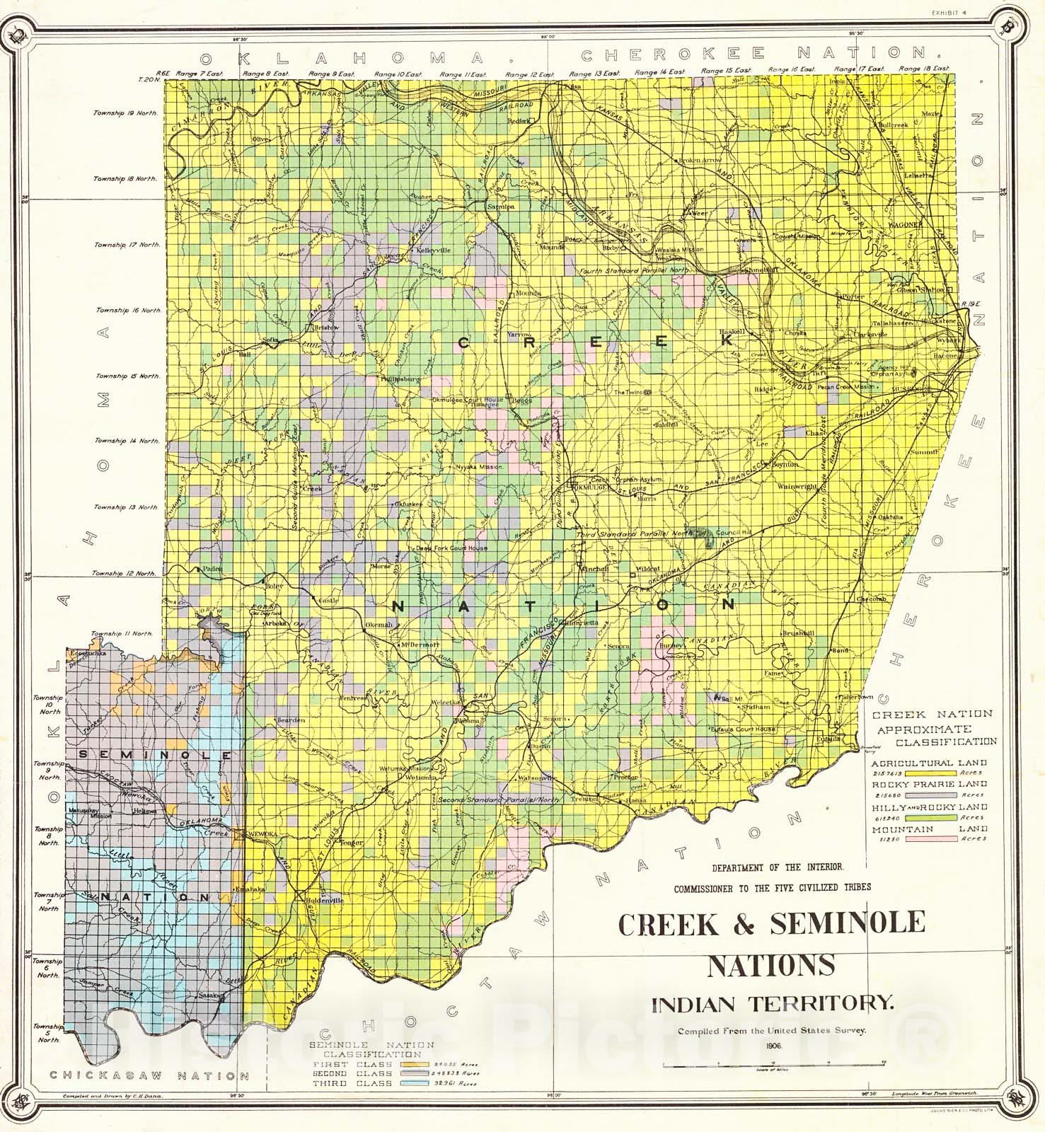 Historic Map : 1906 Creek and Seminole Nations Indian Territory  : Vintage Wall Art