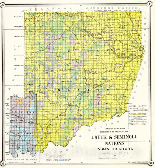 Historic Map : 1906 Creek and Seminole Nations Indian Territory  : Vintage Wall Art