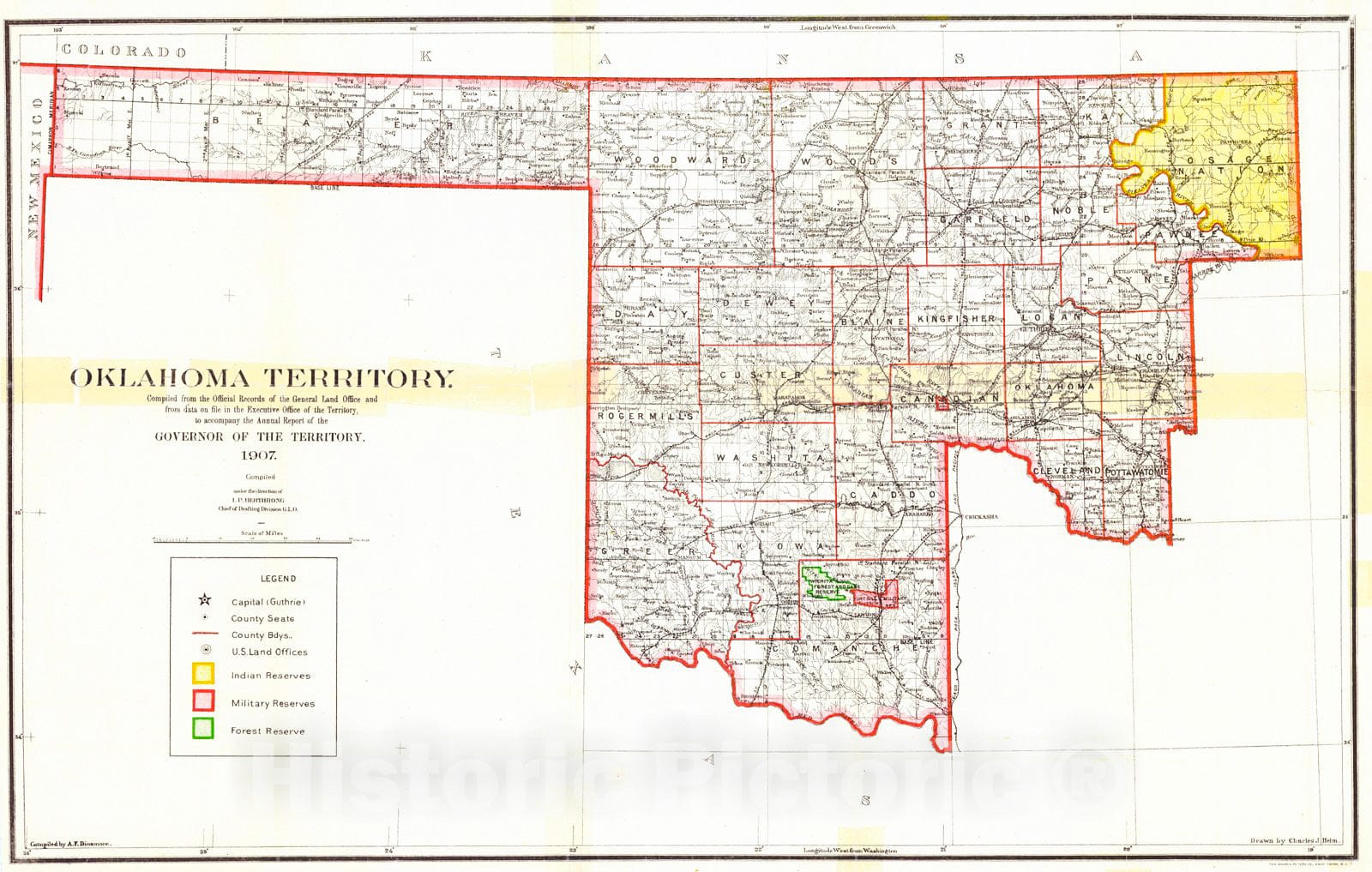 Historic Map : 1907 Oklahoma Territory  : Vintage Wall Art