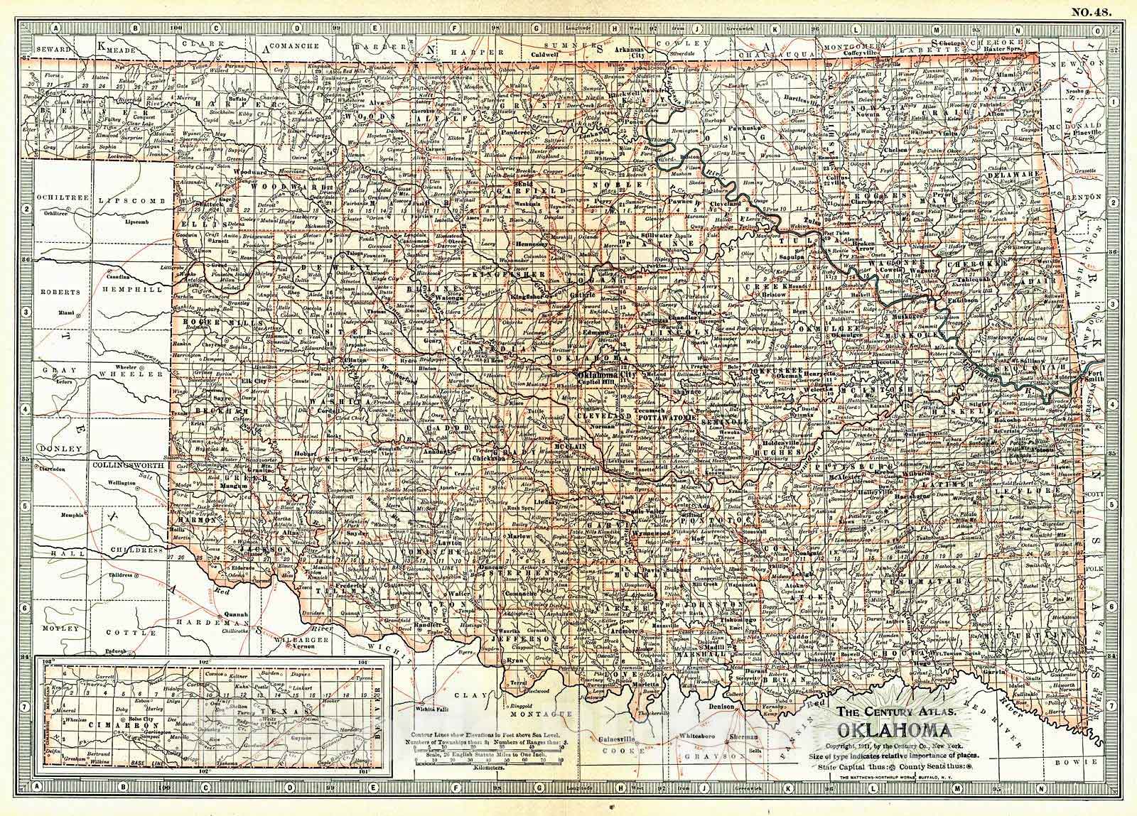 Historic Map : 1913 Oklahoma : Vintage Wall Art