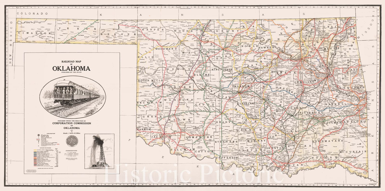 Historic Map : 1917 Railroad Map of Oklahoma : Vintage Wall Art