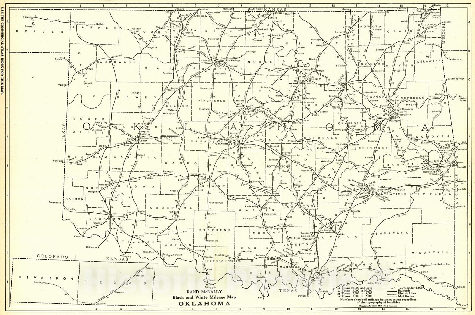 Historic Map : 1921 Oklahoma- Black and White Mileage Map  : Vintage Wall Art