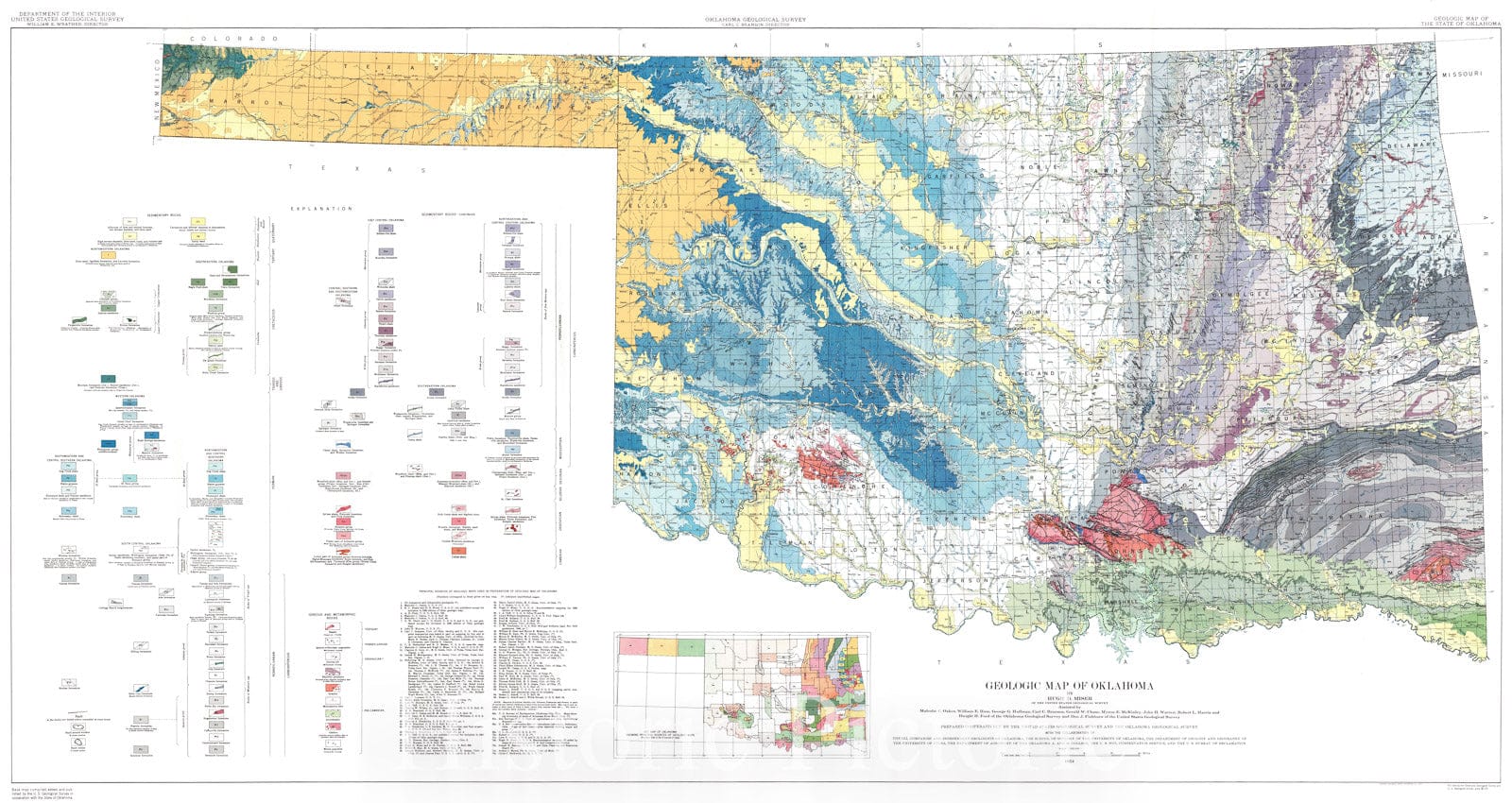 Historic Map : 1954 Geological Map of Oklahoma : Vintage Wall Art