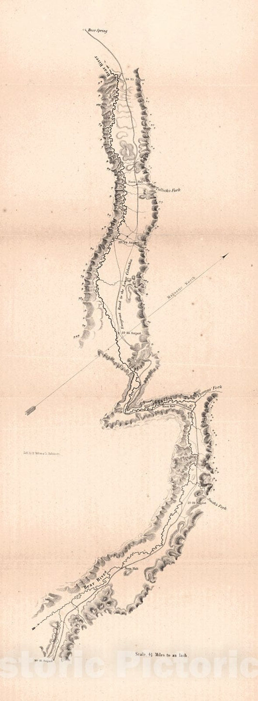 Historic Map : 1845 [Beer River from Beer Spring to Muddy Fork] : Vintage Wall Art