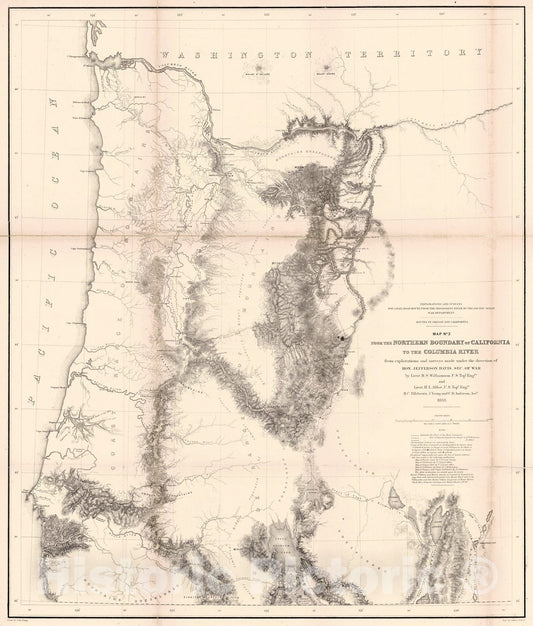 Historic Map : 1855 Map No. 2. From the Northern Boundary of Califorina to the Columbia River : Vintage Wall Art