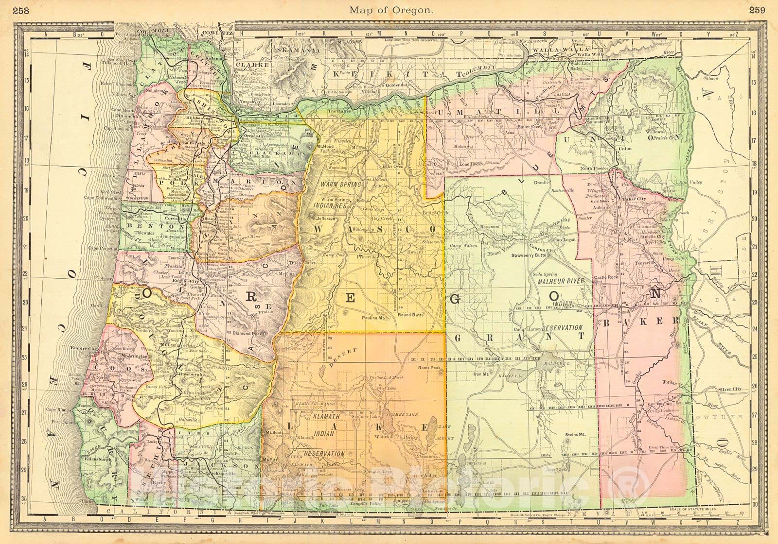 Historic Map : 1884 Map of Oregon : Vintage Wall Art