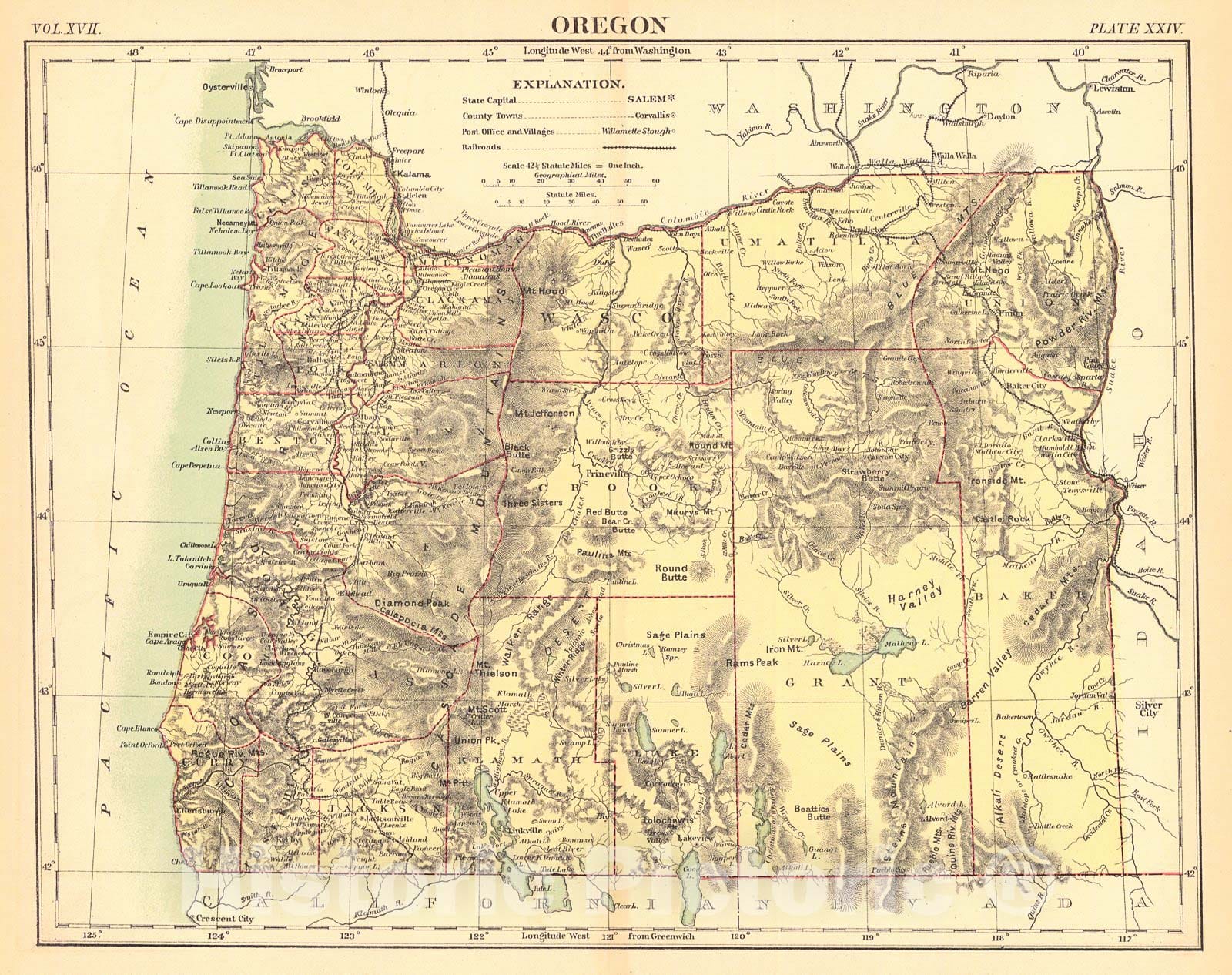 Historic Map : 1885 Orgeon : Vintage Wall Art