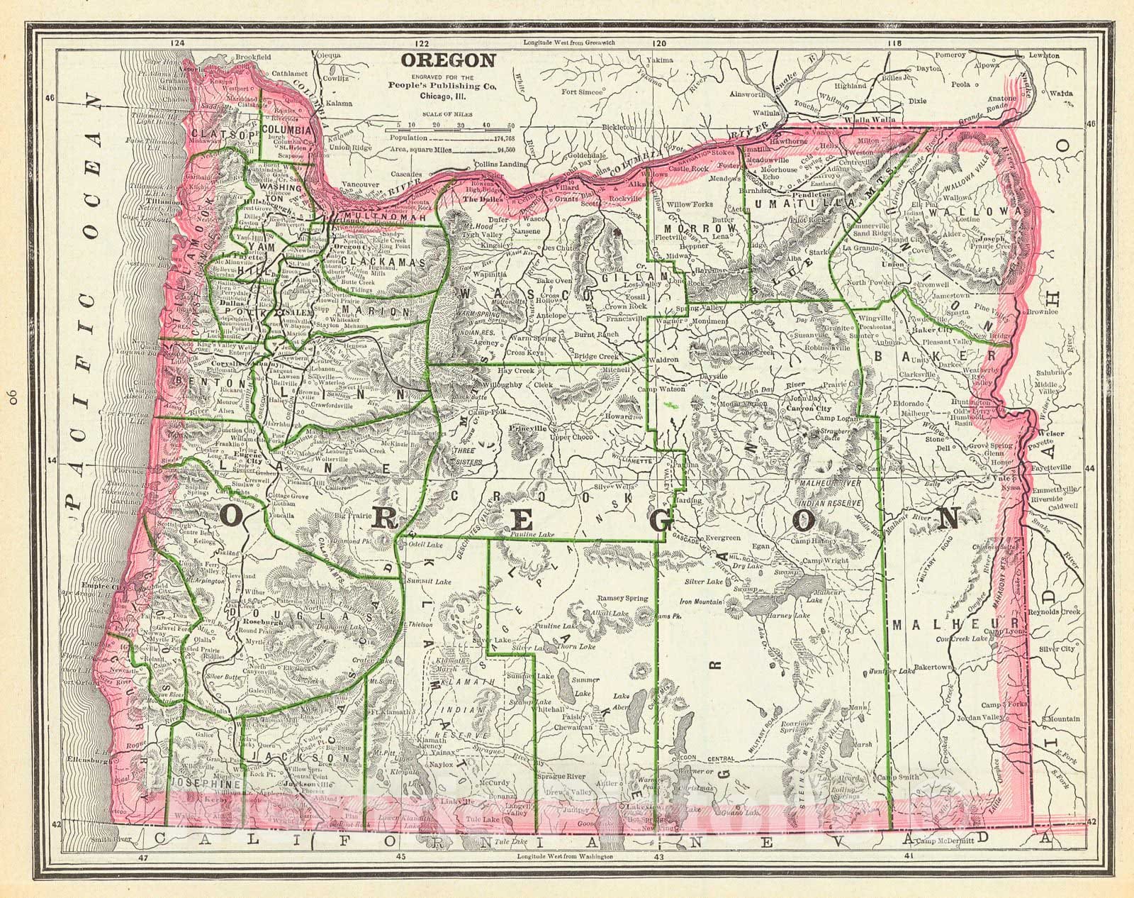 Historic Map : 1888 Oregon : Vintage Wall Art