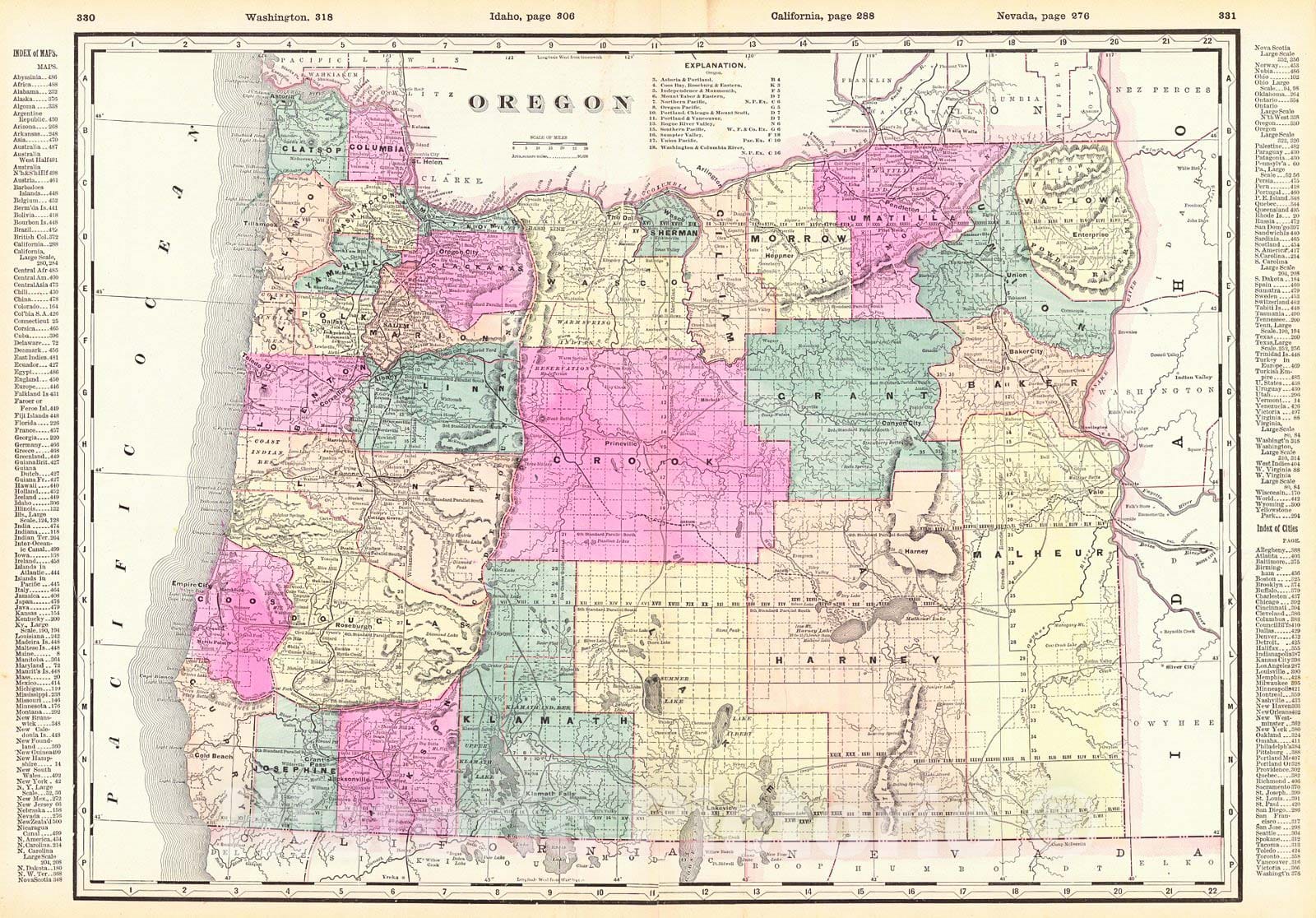 Historic Map : 1895 Oregon : Vintage Wall Art