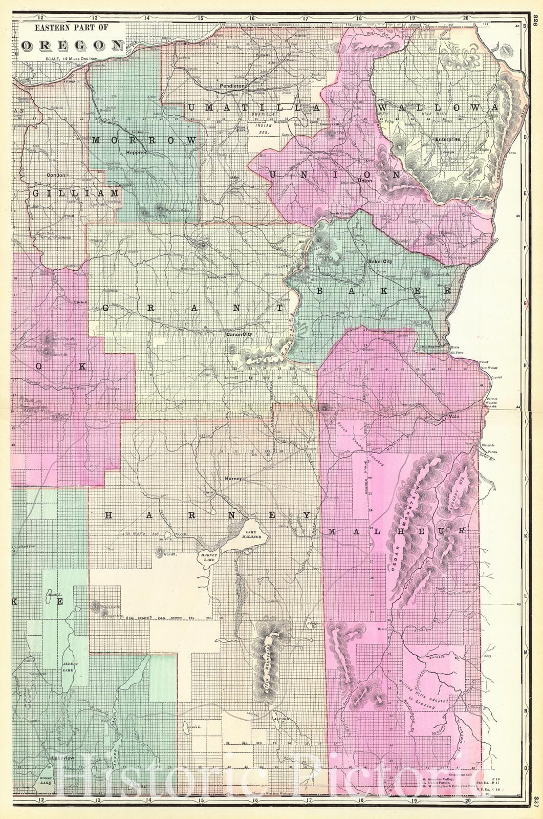 Historic Map : 1895 Eastern Part of Oregon : Vintage Wall Art
