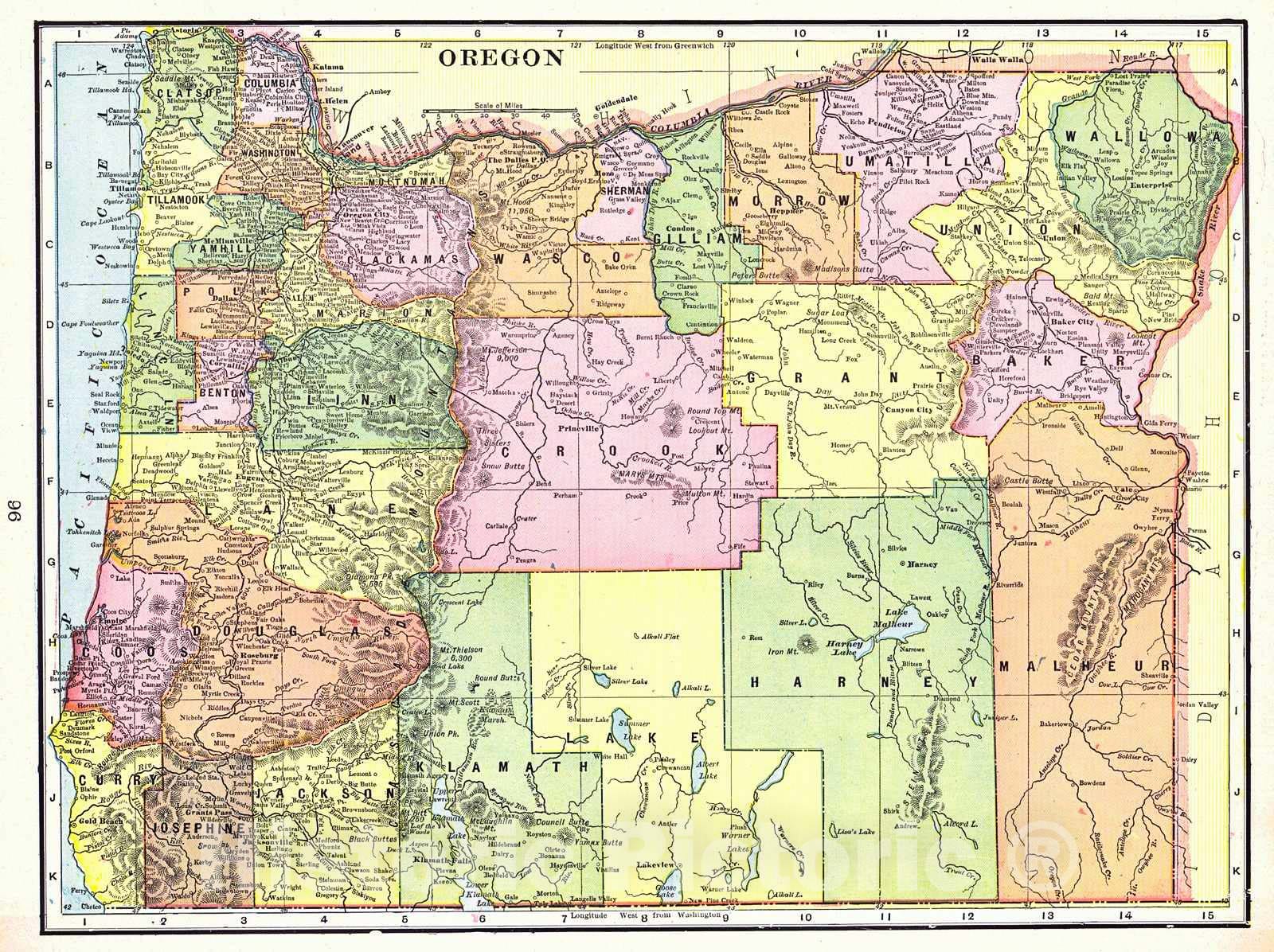 Historic Map : 1898 Oregon : Vintage Wall Art