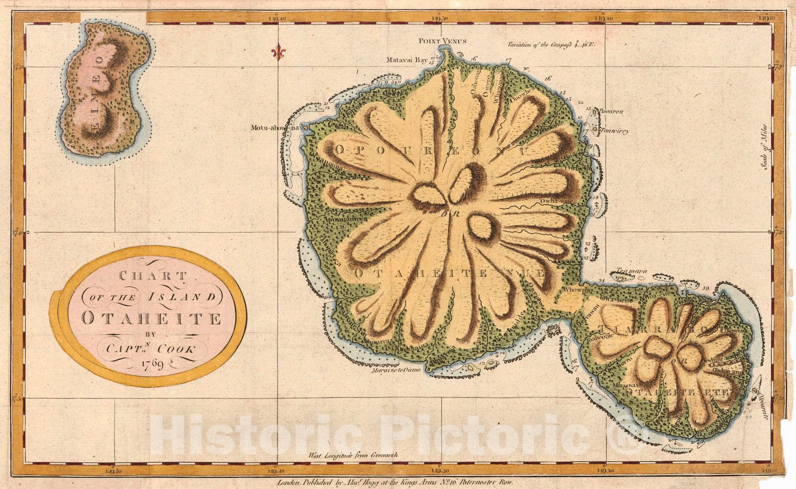 Historic Map : 1773 Chart of the Island Otaheite : Vintage Wall Art