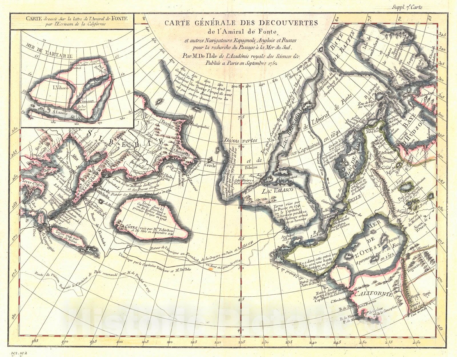 Historic Map : 1772 Carte Generate des Decouvertes de l'Amiral de Font : Vintage Wall Art