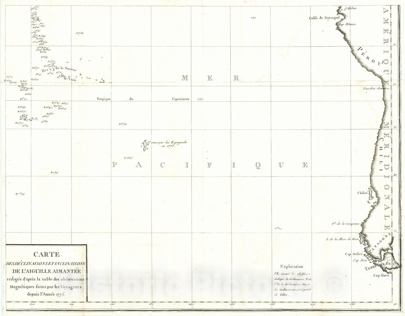 Historic Map : 1780 Carte declinations et inclinaisons de l'aiguille aimantee : Vintage Wall Art