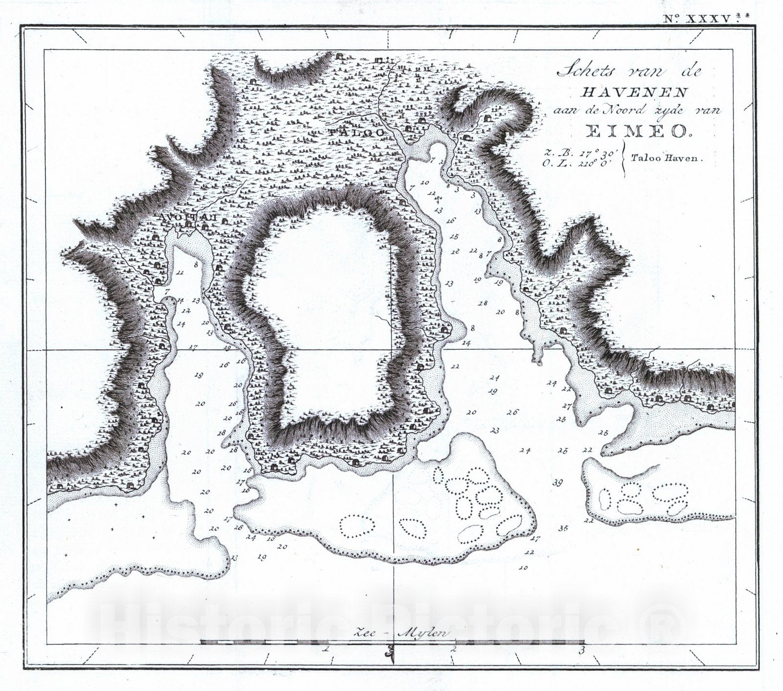 Historic Map : c. 1795 Schets van de Havenen aan de Noord Zyde van Eimeo : Vintage Wall Art