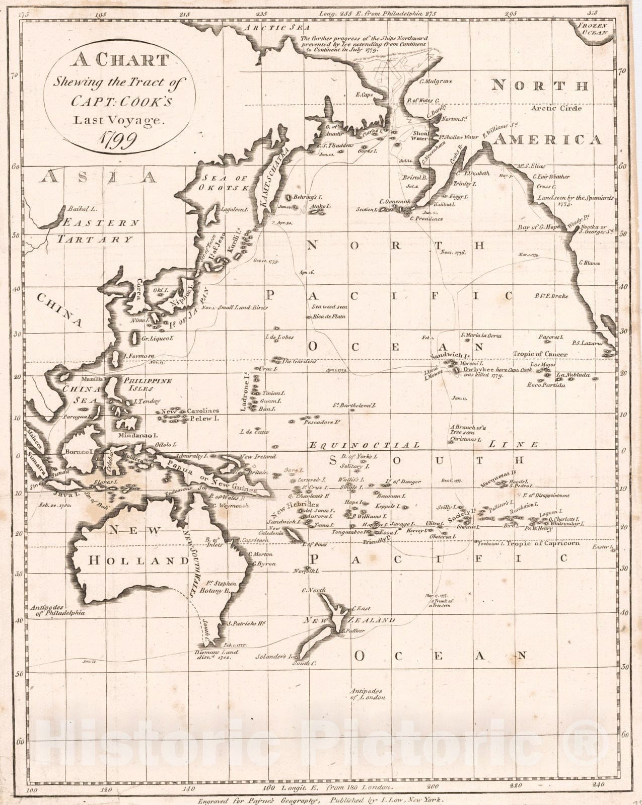Historic Map : 1799 A Chart Showing the Tract of Capt. Cook's Last Voyage : Vintage Wall Art