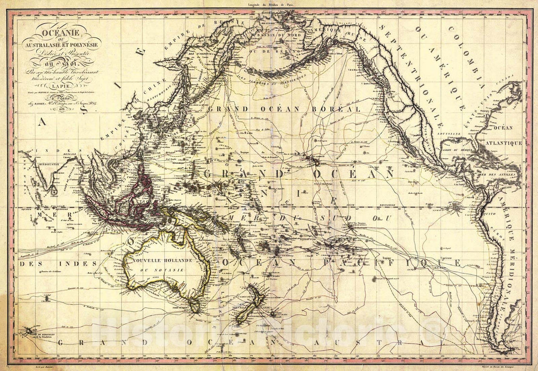 Historic Map : 1819 Oceanie ou Australasie et Polynesie : Vintage Wall Art