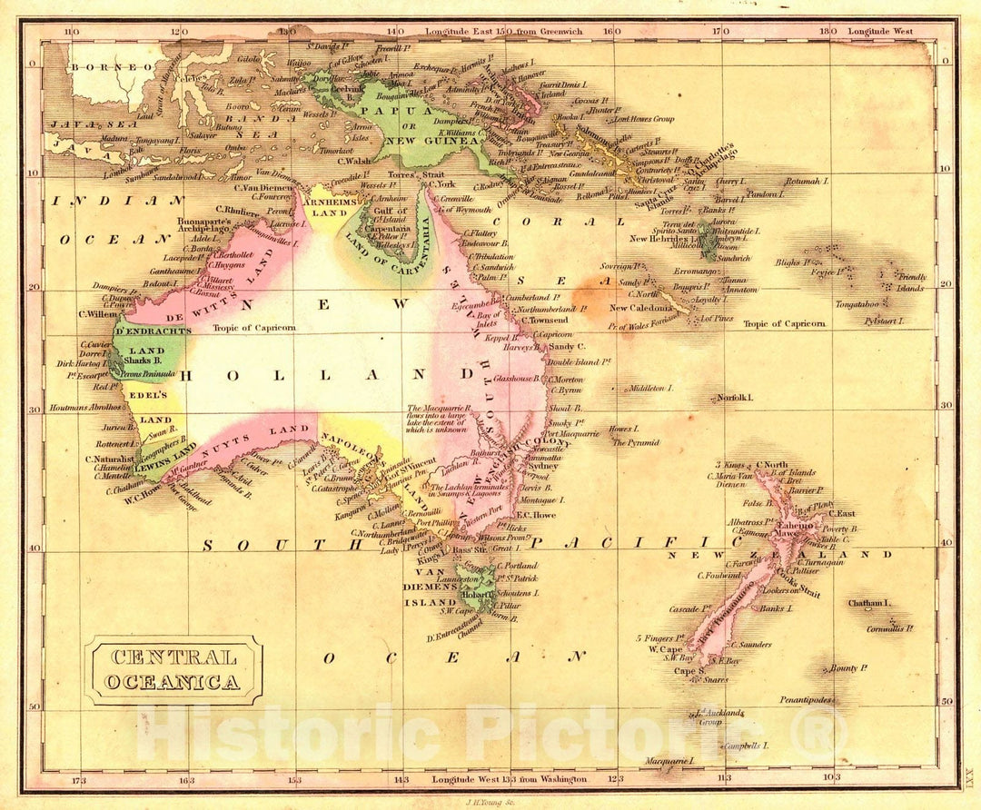 Historic Map : 1828 Central Oceanica : Vintage Wall Art