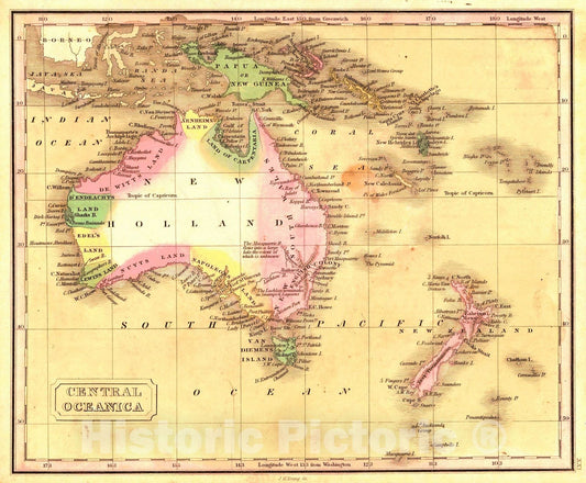 Historic Map : 1828 Central Oceanica : Vintage Wall Art